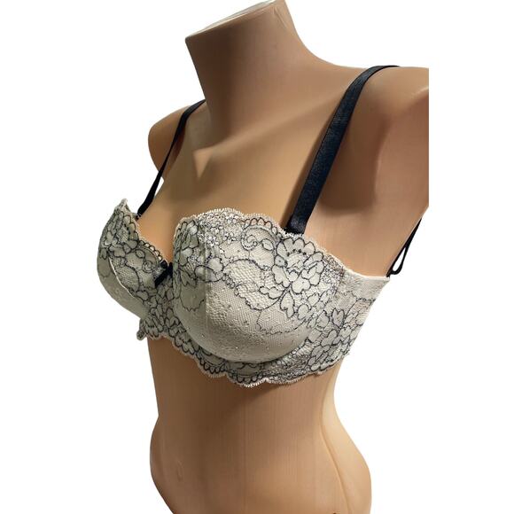 Victoria's Secret Dream Angels Multi-Way Strapless Lace Bra 32DD White Black - Picture 3 of 8